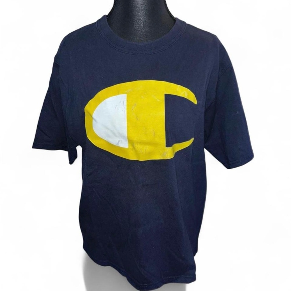 Champion Tee in Navy with Bold Yellow Logo